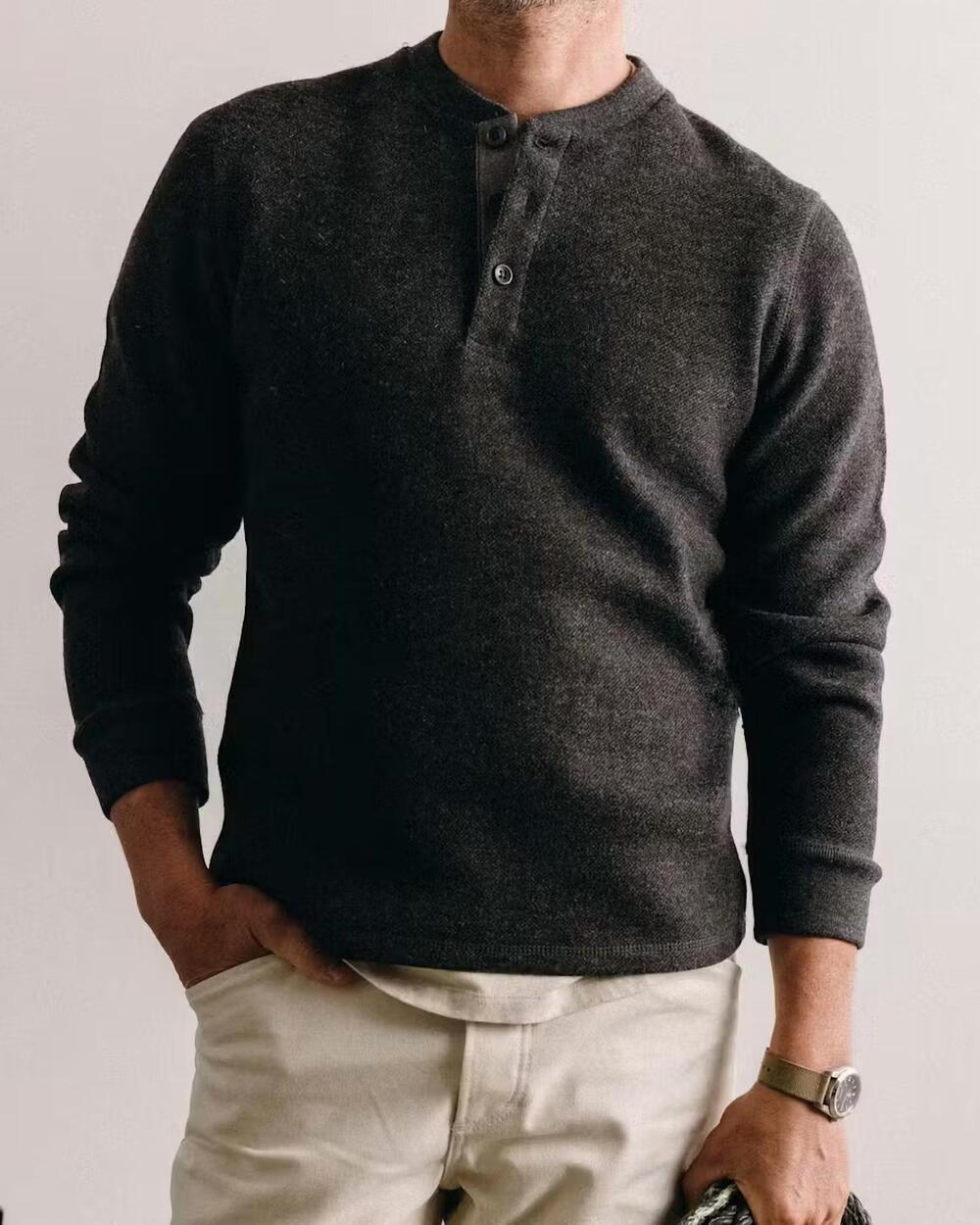 NEW TAYLOR STITCH evans henley tee in charcoal birdseye wool
